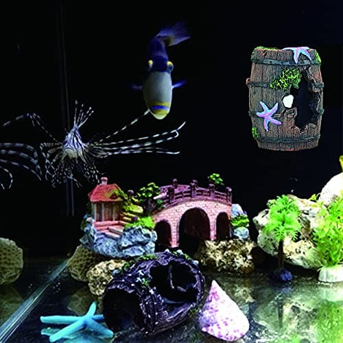 Décorations d'Aquarium, 2 Pièces Aquarium Ornement Résine, Ornements Baril Cassé, RéSine DéCoration Fish Tank, Grotte Aquarium Decoration Cave Artificielles, pour Décorations Aquarium ou Maison