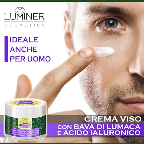 LUMINER® Crème Visage Anti-Rides 150 ml avec 70% de bave d'escargot et 100% d'acide hyaluronique pur, fabriquée en Italie, formule naturelle à action anti-taches et anti-âge à la vitamine C