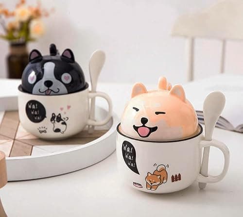 Xfeyaqlo Tasse Café Chat Noir, Tasse à Café Mignonne, Tasse a The, avec Cuillère à Couvercle Options de Cadeau Appropriées, Le Couvercle Peut être Utilisé Comme Une Tasse Céramique, 350ml