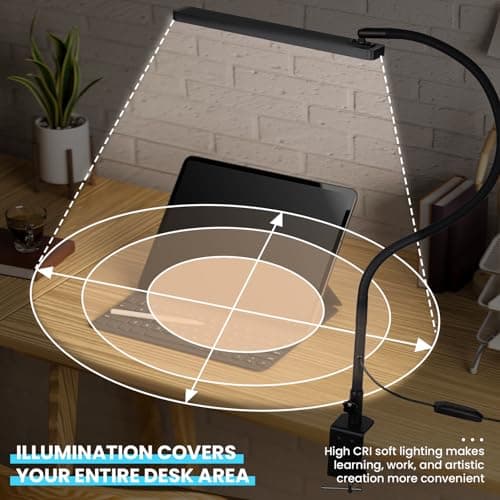Lampe de Bureau LED, BIENSER 14W Lampe de Table Architecte Flexible avec Pince, 10 Niveaux de Luminosité X 5 Modes de Couleur, Lampe de table Réglable, Protection des Yeux, 5V/2A CE Adaptateur Incluse