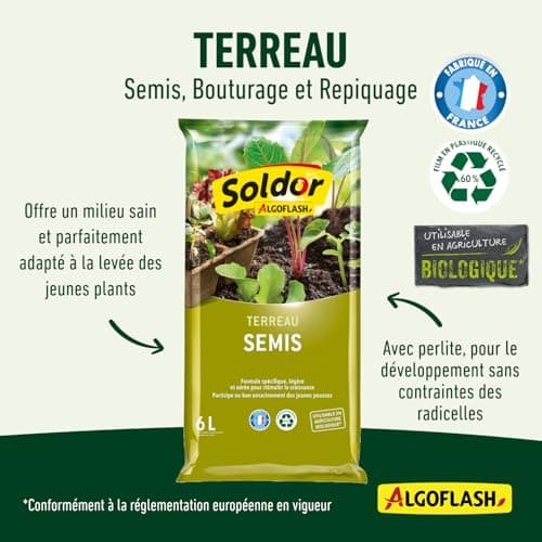ALGOFLASH Terreau Semis, Bouturage et Repiquage, UAB, Prêt à l'Emploi, Fabriqué en France, 6 L, TSEB6