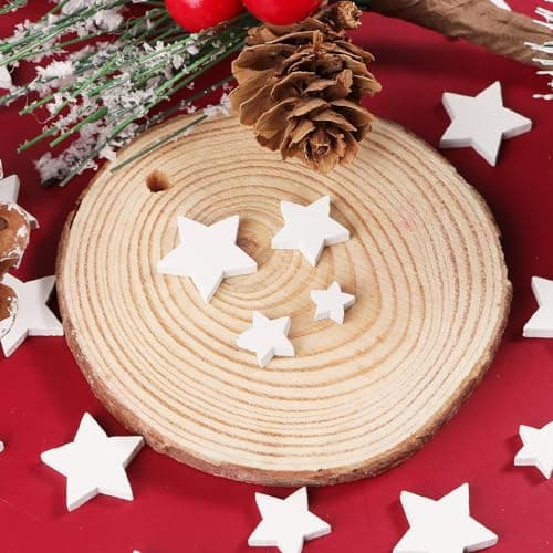 100Pcs Etoile Bois Noël Confetti Décoration à disperser Table DIY Bricolage Artisanat Cadeau Noël Fête (Blanc)