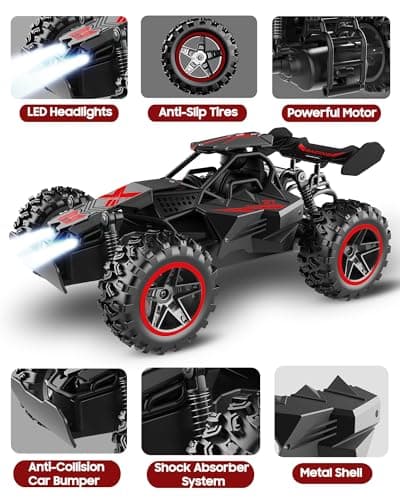 SZJJX Voiture Télécommandée Tout Terrain avec LED,2.4Ghz 15+KM/H Voiture Telecommandé Enfant 3 4 5 6 7+,Voiture RC,Coquille Alliage,Jouet Voiture Radiocommandée Cadeau pour Fille Garcon Noir Rouge