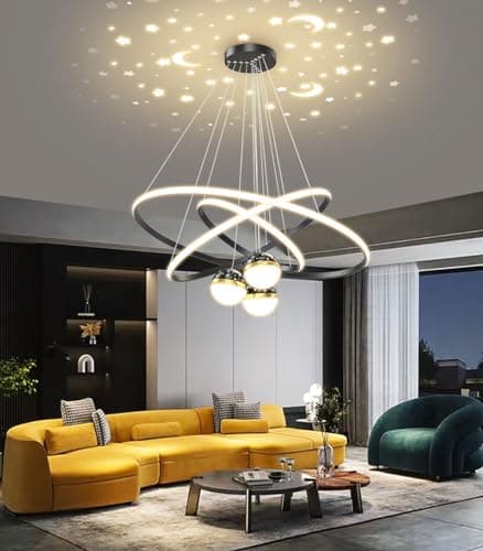 Aleaty LED table à manger suspension dimmable table à manger moderne suspension Restaurant suspension télécommande Design Bureau suspension cuisine LED salon plafonnier (noir, 3 anneaux)