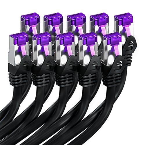 deleyCON 10x 1m CAT7 Câble Réseau - 10 Gigabit - RJ45 Câble de Raccordement Câble Ethernet (Cuivre, SFTP PiMF Blindage) LAN DSL Modem Routeur Panneau de Brassage CAT7 CAT6 CAT5 - Noir