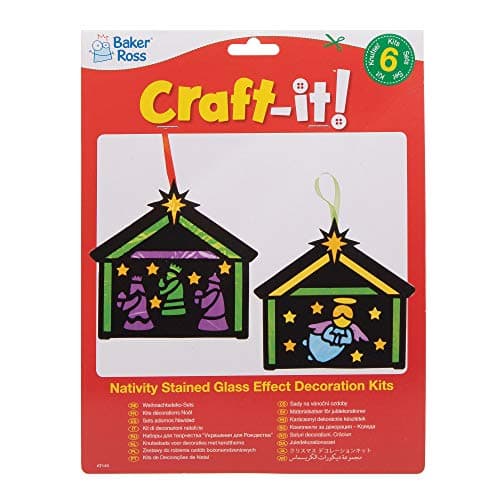 Baker Ross Kits de décorations Nativité à Effet vitrail (Paquet de 6) - Loisirs créatifs de Noël pour Enfants