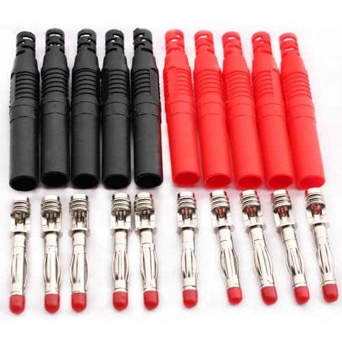 RUNCCI-YUN 10 pièces Fiches bananes isolées 4 mm,4mm souder mâle fiche Banane Fil à Bricolage connecteurs pour fils de test de multimètre (noir rouge)