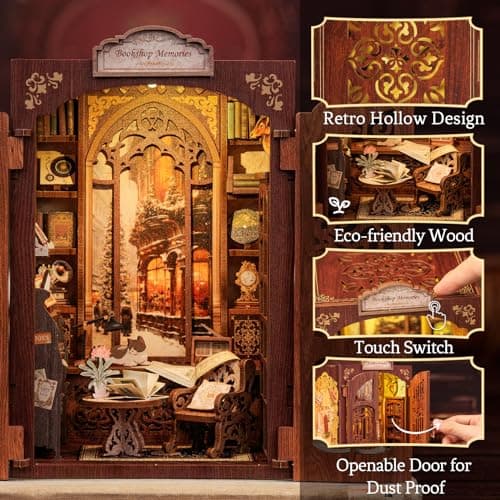 CUTEBEE Kit Book Nook - Maison Miniature à Monter soi-même - Maison de poupée - avec Housse de Protection Contre la poussière et lumière LED - Kit de modélisation pour Adultes(Bookshop Memories)