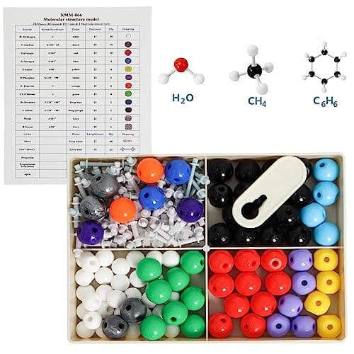 Modele Moleculaire 240Pcs, Kit Molécules Chimie Organique avec Atome Liens et Guide D'instruction pour Les Enseignants et Scientifiques par Poweka
