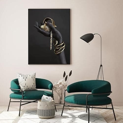Tableau sur toile moderne - Lèvres noires dorées - Image sur toile - Salon féminin - Chambre à coucher - Poster de décoration de la maison - Poster encadré (style 4, 20 x 30 cm)