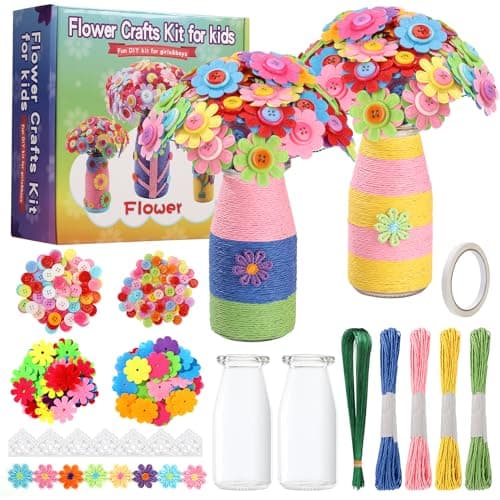Wisplye Fleurs Bricolage Enfant Kit, Faire Votre Propre Bouquet de Fleurs avec Boutons et Fleurs en Feutre, Fleurs Artisanat Jouets Cadeaux pour Filles Garçons Âgés de 4 5 6 7 8 9 10 11 12 Ans