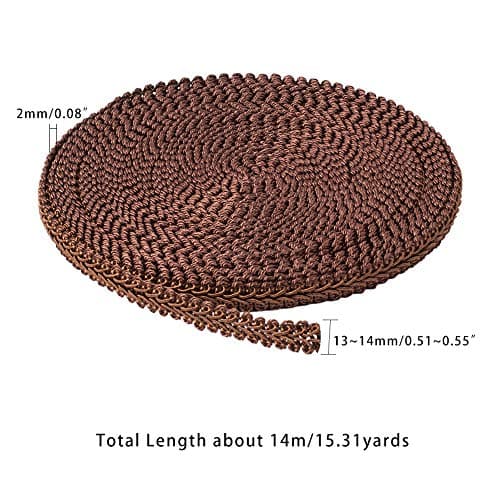 PH PandaHall 14m Ruban Tissé en Polyester Garniture Tressée pour Costume Bricolage Artisanat Couture Fabrication de Bijoux, Marron, 13~14mm