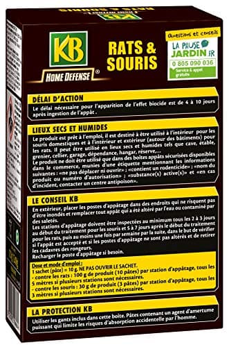 KB HOME DEFENSE RSOUPAT - Pâtes Anti-Rats et Souris 120 g - Action radicale - Actif dès la 1ère ingestion- Spécial lieux secs et humides -12 sachetsx10g pour emploi- jusqu'à 4 stations d'appâtage