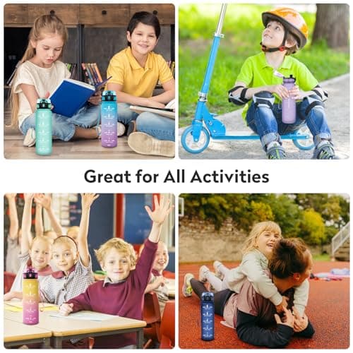 KollyKolla Gourde Enfant 500ml, Gourde Sport, Étanche & Réutilisable, Bouteille d'eau avec Marqueur de Temps et Filtre, sans BPA, Water Bottle pour Enfant & Adulte, l'école, Cyclisme, Voyage, Camping