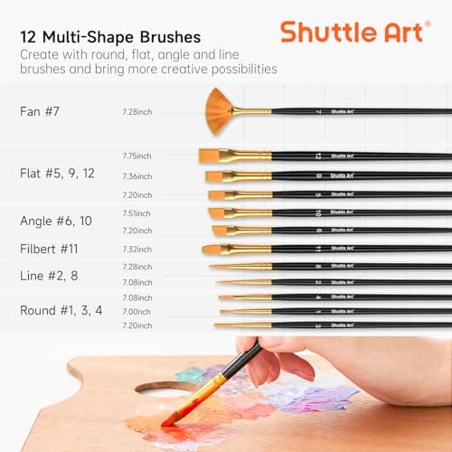 Shuttle Art 62PCS Kit Peinture Acrylique, 50 Couleurs (60ml) Peinture Acrylique avec 12 Pinceaux, Peintures pour Artiste Non Toxique, Acrylique Peinture pour Toile,Tissu pour Artiste, Débutant, Enfant