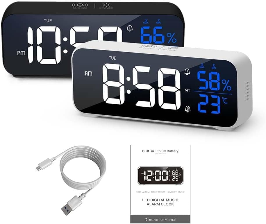 Reveil Matin, Réveil Numérique Miroir LED avec Fonction Snooze, Grand écran avec Affichage de la Température, Alarm Clock, Réveil Lumineux Alimenté par USB, Reveil avec 12/24H