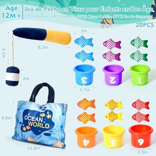 Yitical Jouet Bebe 1 an, Montessori Pêche a la Ligne Jeux pour Enfant 1 2 Ans, Educatif Jouet Bébé, Cadeau pour Fille Garcon 1-3 Ans 6 12 18 Mois