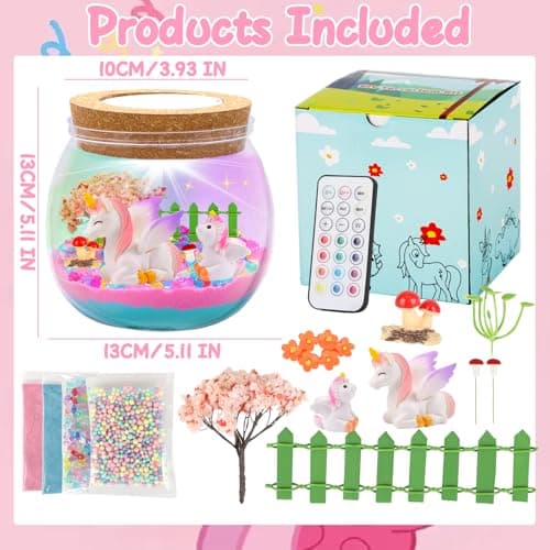 DAOUZL Cadeaux Licorne, Kit de Terrarium Licorne pour Enfant, Licorne Fille Kit Veilleuse, Bricolage Terrarium Plante Licorne Jouet, Kit d'art et d'artisanat, Licorne pour Cadeau Fille 3-12 Ans