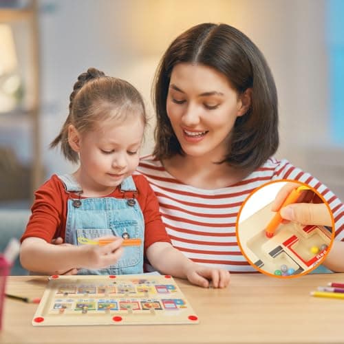 Ainiv Labyrinthe Magnétique de Couleurs et de Chiffres Enfant, Plateau de Jeu de Puzzle Magnétique, Jouets en Bois Jouets Montessori, Jouets Éducatifs pour Garçons et Filles de 3 4 5 6 7 Ans (Train)