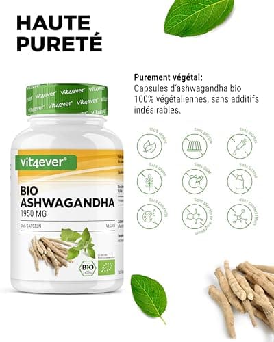 Original Organic Ashwagandha - 365 Capsules - Fortement dosé avec 1950mg par portion quotidienne - Véritable baie du sommeil indienne - Vegan