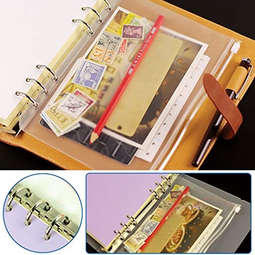 Lot de 12 pochettes de format A5, pochette à fermeture éclair, dossiers transparents à 6 trous, poche avec couvercle, deux types, sacs étanches en PVC avec fermeture éclair pour la maison