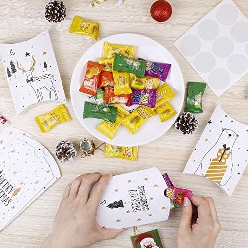 Kiiwah 20 pièces Boite Papier Kraft avec Autocollant Thème de Noel Petites Boite Carton pour Cadeaux de Noel, Surprises, Bonbons, Bijoux et Décoration