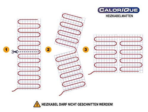 Tapis de câbles chauffants électriques Calorique - 2,0 m2 - Chauffage au sol électrique efficace 100 W/m2- Technologie TWIN - [A +++]