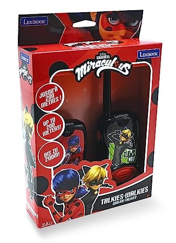 Lexibook, Miraculous Ladybug Chat Noir, Talkies-Walkies 200m, Jeu de Communication pour Enfant, 2 canaux de Communication, Clip Ceinture, Noir/Rouge, TW12MI