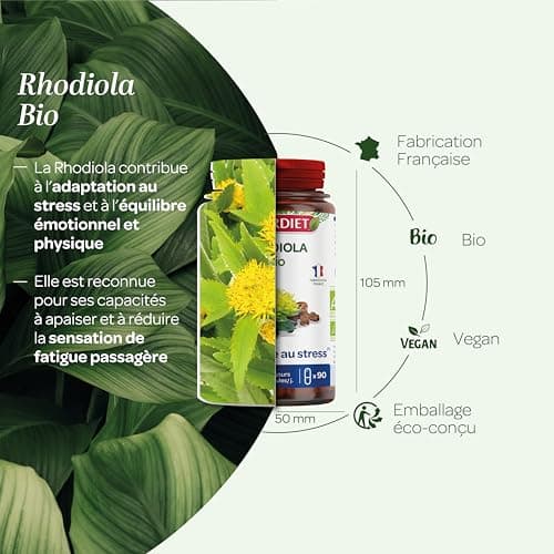 SUPERDIET - RHODIOLA BIO - Résistance au stress, Équilibre émotionnel - Phytothérapie - Fabrication Française - 90 Gélules
