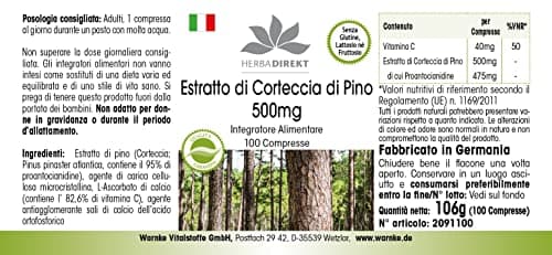 Extrait d'écorce de pin 500mg - hautement dosé - vegan - 100 comprimés - avec vitamine C | Warnke Vitalstoffe - Qualité des pharmacies allemandes
