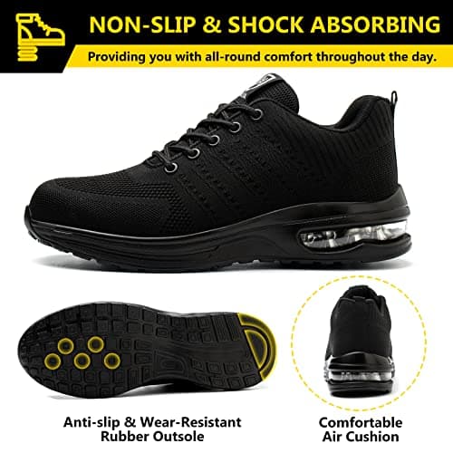 Baofular Chaussures de Sécurité Hommes Femmes Légère Basket Securite Confortable Antidérapante Chaussures de Travail Respirantes Noir 42 EU 260