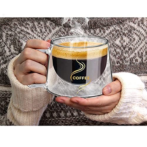 KAMEUN Tasse Double Paroi, 200ml*2 Coffret de Double Paroi Verre à Café, Tasses en Verre Borosilicate avec Poignée, effet flottant, pour Thé, Café, Lattes, Cappuccino, Espresso, Bière