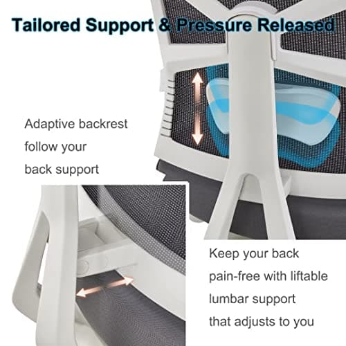 HOLLUDLE Chaise de Bureau Ergonomique avec Dossier Adaptable, Fauteuil D'ordinateur avec Accoudoirs 4D, Profondeur D'assise Réglable, Soutien Lombaire et Appui-tête 2D, Siège de Travail, Blanc