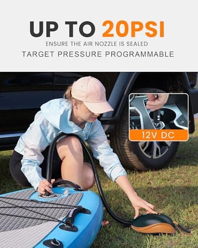 OutdoorMaster 20PSI Pompe électrique Sup Paddle Board Pompe The Dolphin - Gonfleur d'air Rapide et arrêt Automatique, connecteur de Voiture 12V DC pour Planches gonflables Stand Up Paddle,Bateaux