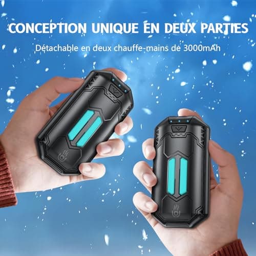 Chauffe Main Rechargeable 6000mAh OUTJUT Chaufferette Main Reutilisable 2 en 1, Câble de Charge USB, Idéal pour Le Camping et Le Ski, Cadeau Chaleureux pour Adultes et Enfants Cadeau de Noël(Noir)