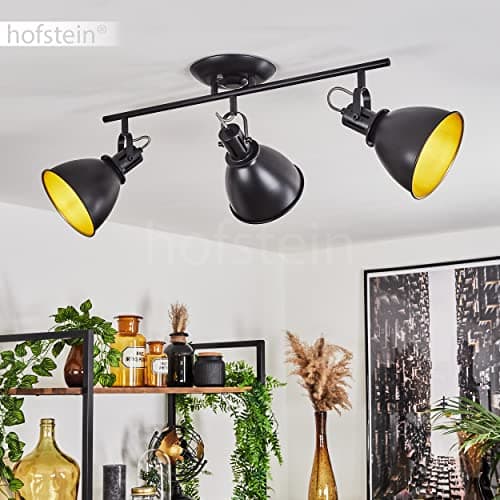 Plafonnier Koppom en métal noir et or, luminaire de plafond à 3 spots orientables pour ampoules E14, ampoule(s) non incluse(s)