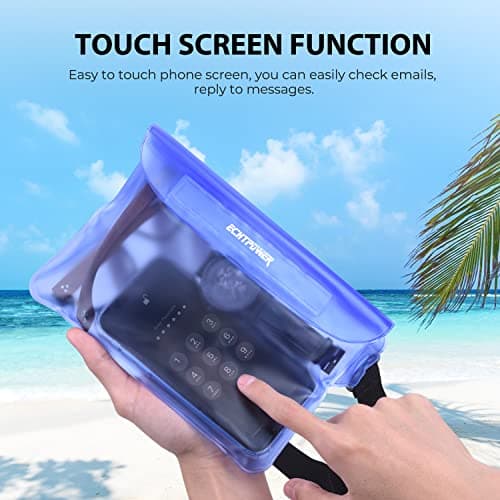ECHTPower Sac étanche Etui Pochette Imperméable avec Sangle Réglable, Protéger Téléphone/Argent/Carte/Clé, Idéal pour Natation, Rafting, Kayak, Canotage, Camping, Pêche - 2 Pack (Bleu et Noir)