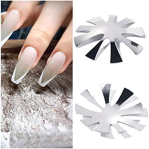 ISAKEN French Manucure Pochoir Cutter Acier inoxydable, French Sourire Ligne Coupe Edge Tondeuse Métal Modèle Dongle pour Gel UV Acrylique Modelage, pour DIY, Salons de Manucure, Argent
