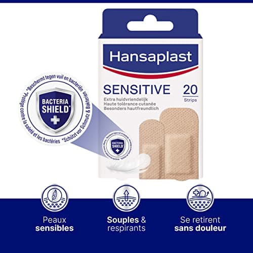HANSAPLAST Sensitive Pansements hypoallergéniques peaux claires (1 x 20 pces), Pansements universels respirants et résistants, Pansements prédécoupés pour peaux claires