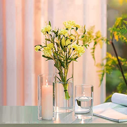 Hewory Vases Cylindriques en Verre Lot de 6, Grand Vase en Verre Transparent pour Fleurs, Support de Bougie pour Bougie Pilier Flottante, Vase à Fleurs pour Centre de Table pour Mariage, 10/15/20cm