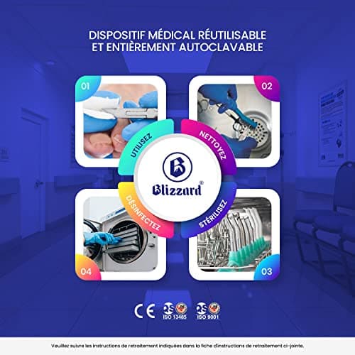 Blizzard - Kit d'Outils Podologie 5pcs, Pince Ponte de Lune, Pointe de Flèche et Coupe Cuticule, Lime Grattoir et Burin pour Ongles Incarnées - Fabrication Allemand pour Utilisation Professionnel