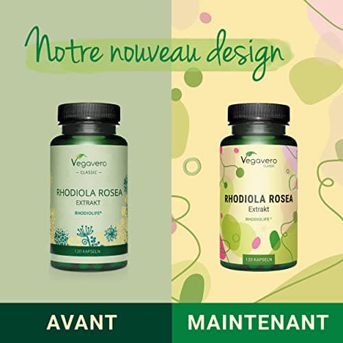 Rhodiola Rosea Vegavero® | 1200 mg (Extrait 6:1) | 120 gélules (4 MOIS) | Anti Stress + Fatigue + Mémoire | RHODIOLIFE® | 3% Rosavine + 1% Salidroside | SANS ADDITIFS et VEGAN