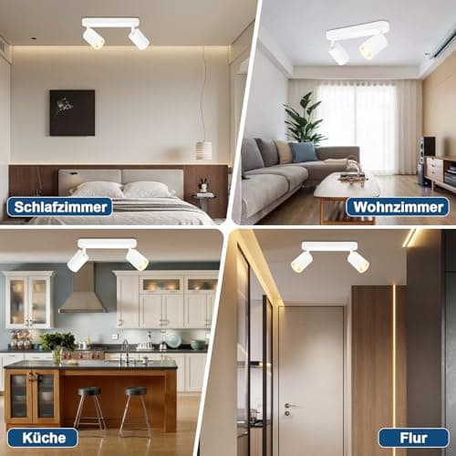 KYOTECH Plafonnier LED GU10 2 Spots Orientables Spot Plafond GU10 Applique Plafond Interieur Pivotants Applique murale LED Blanc,livré sans ampoules