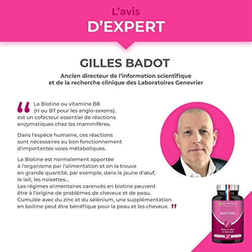 BIOTINE | Sans Excipient | Accélère la Pousse des Cheveux & Ongles | Avec Vitamine B8, Pépins de Courge, Zinc et Sélénium | 120 Gélules Vegan | Fabrication Française | Nutrimea