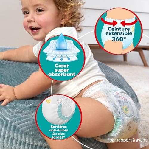 Pampers Baby-Dry Pants, Taille 8, 117 Couches-Culottes, 19kg+, Maintien 360° Contre Les Fuites Pour Un Ajustement Optimal Pour Éviter Les Bâillements Et Les Fuites, Pack 1 Mois