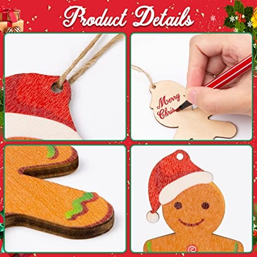 Décoration Sapin Noël en Bois,Ornements à Suspendre pour Sapin de Noël, 12pcs Bonhomme en Pain D'épice Ornements pour la Fête de Noël et la Décoration Intérieure