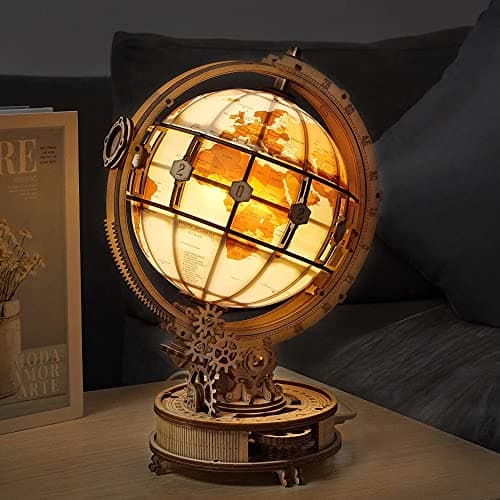 ROKR Puzzle 3D Bois Globe Lumineux Maquette en Bois a Construire STEM Cadeau de Noël Unique pour Papa Homme (ST003)