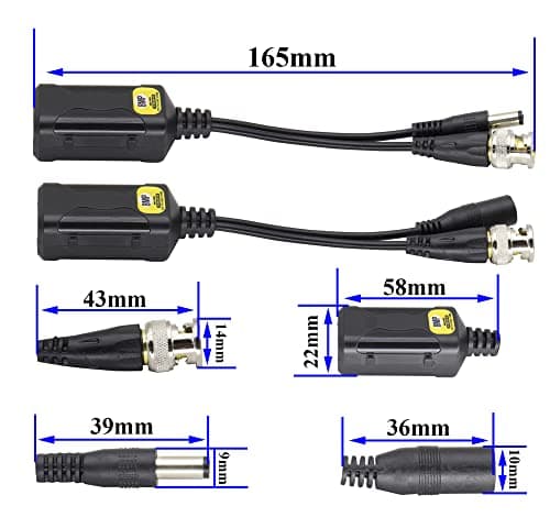 zdyCGTime Balun vidéo passif RJ45 femelle vers BNC mâle émetteur-récepteur réseau CC, câble de surveillance Full HD RJ45 vers BNC compatible avec tous les équipements vidéo (16,5 cm 4 paires)