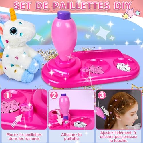 Joellfuner Peluche Licorne Cadeau Fille, Licorne Jouet AVCE Bijoux Enfants, Licorne Kit Bracelet, Sac Licorne, Licorne Serre Tête, Cadeau Anniversaire Fille, Noël Cadeau pour Enfants 6 7 8 9 Ans
