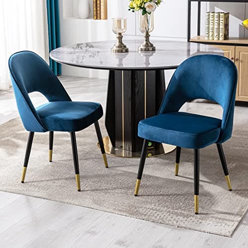 Wahson Lot de 2 Chaises de Salle à Manger, Chaise Salle a Manger en Velours Chaise Moderne avec Pieds en Métal, Chaise de Salon Rembourrées pour Cuisine/Restaurant, Bleu